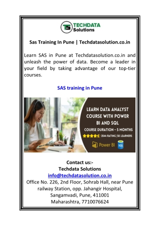Sas Training In Pune  Techdatasolution.co.in
