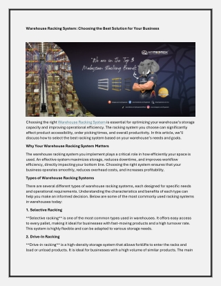 Warehouse Racking System Choosing the Best Solution for Your Business