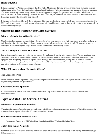Mobile Auto Glass Services: Convenience at Your Fingertips in Asheville