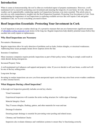 Roof Inspection Essentials: Protecting Your Investment in Cork