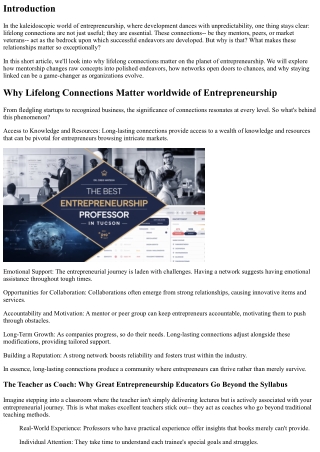 ** Why Lifelong Links Matter on the planet of Entrepreneurship **.