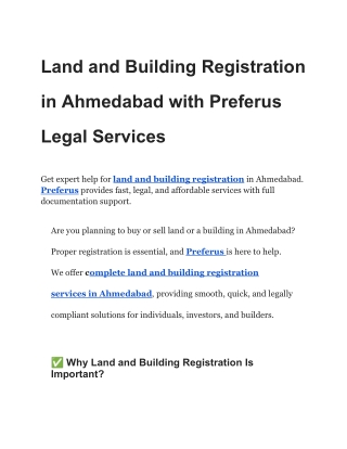 Land and Building Registration in Ahmedabad with Preferus Legal Services