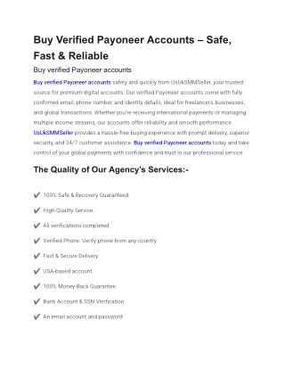 Buy Verified Payoneer Accounts – Safe, Fast & Reliable