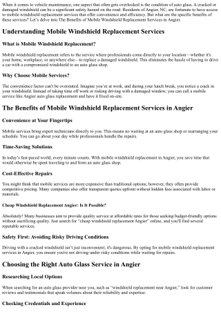 The Benefits of Mobile Windshield Replacement Services in Angier