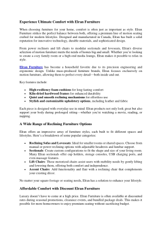 Experience Ultimate Comfort with Elran Furniture