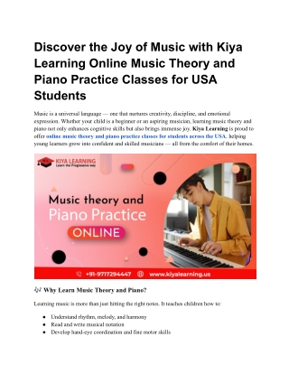 Discover the Joy of Music with Kiya Learning Online Music Theory and Piano Practice Classes for USA Students