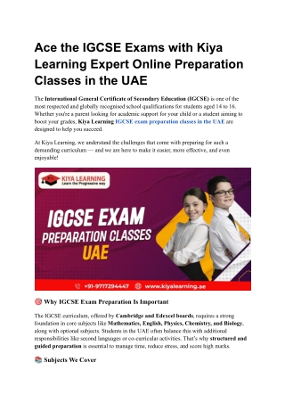 Ace the IGCSE Exams with Kiya Learning Expert Online Preparation Classes in the UAE