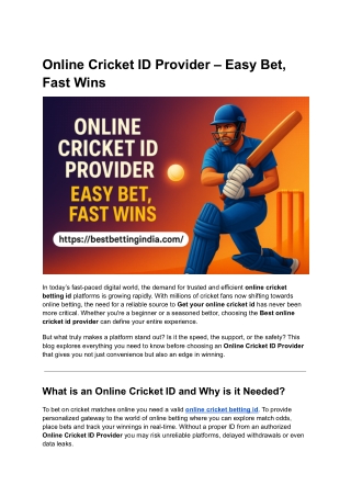 Online Cricket ID Provider – Easy Bet, Fast Wins