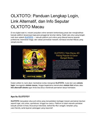 OLXTOTO_ Panduan Lengkap Login, Link Alternatif, dan Info Seputar OLXTOTO Macau