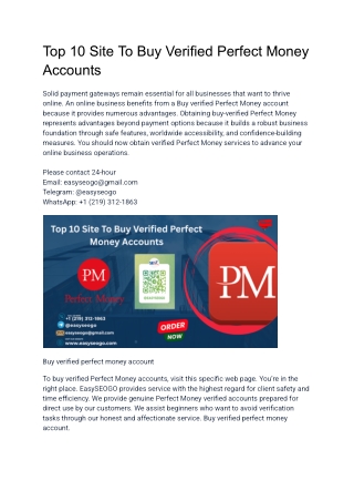 Top 10 Site To Buy Verified Perfect Money Accounts