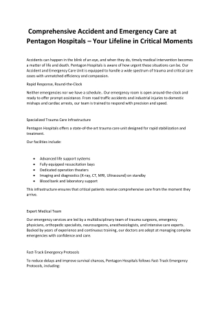 Comprehensive Accident and Emergency Care at Pentagon Hospitals