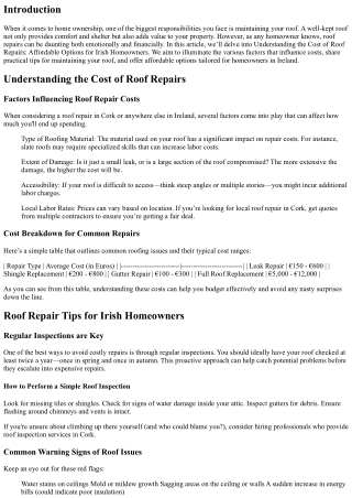 Understanding the Cost of Roof Repairs: Affordable Options for Irish Homeowners