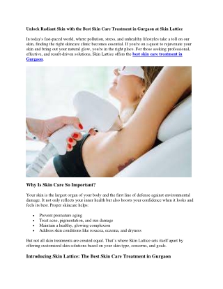 Unlock Radiant Skin with the Best Skin Care Treatment in Gurgaon at Skin Lattice