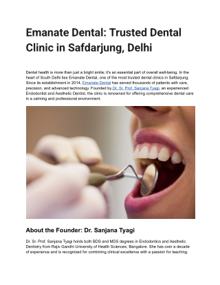 Emanate Dental: Best Dental Clinic in Safdarjung, Delhi