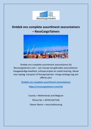 Ontdek ons ​​complete assortiment zeecontainers - ResoCargoTainers