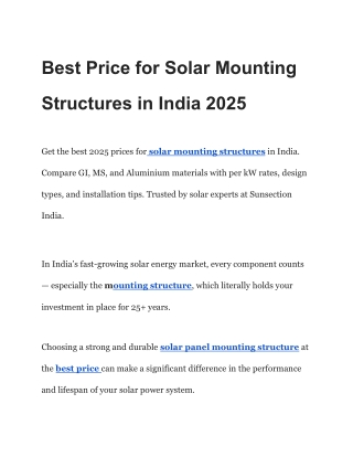 Best Price for Solar Mounting Structures in India 2025