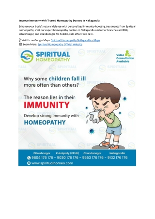 Improve Immunity with Trusted Homeopathy Doctors in Nallagandla