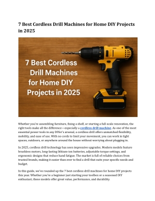 7 Best Cordless Drill Machines for Home DIY Projects in 2025