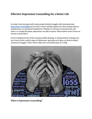 Effective Depression Counselling for a Better Life