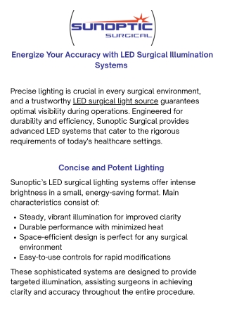 LED Surgical Light Sources by Sunoptic Surgical  Brilliant Medical Lighting