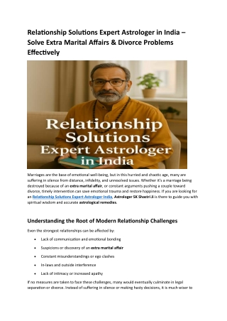 Relationship Solutions Expert Astrologer in India – Solve Extra Marital Affairs & Divorce Problem