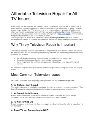 Affordable Television Repair for All TV Issues