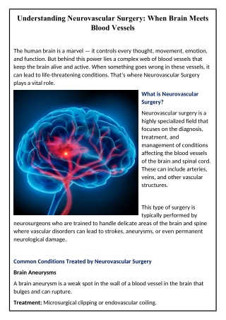Understanding Neurovascular Surgery - Sunrise Multispeciality Hospital