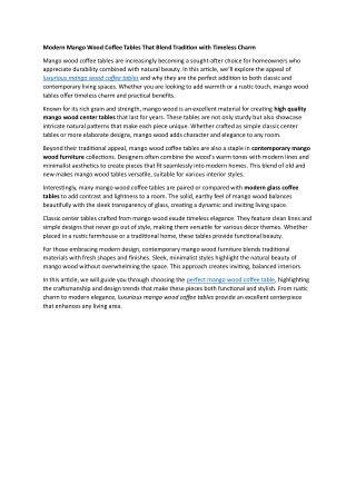 02 Modern Mango Wood Coffee Tables That Blend Tradition with Timeless Charm