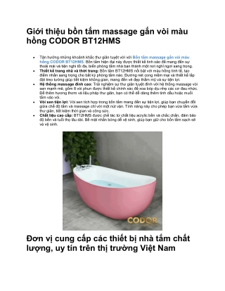 Bồn tắm massage gắn vòi màu hồng CODOR BT12HMS
