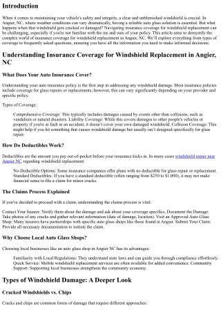 Understanding Insurance Coverage for Windshield Replacement in Angier, NC