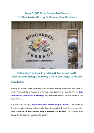 Best Assisted Living & Memory Care in San Diego, California