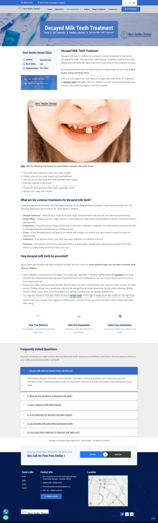 Decayed Milk Teeth Treatment in Koramangala Bengaluru