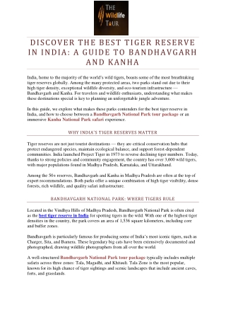 DISCOVER THE BEST TIGER RESERVE IN INDIA: A GUIDE TO BANDHAVGARH AND KANHA