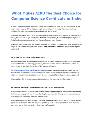 What Makes AIPU the Best Choice for Computer Science Certificate in India