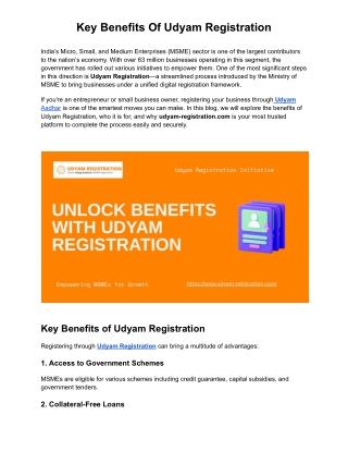 Key Benefits Of Udyam Registration