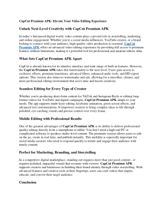 CapCut Premium APK: Elevate Your Video Editing Experience