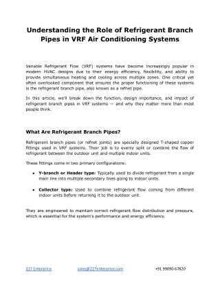 Understanding the Role of Refrigerant Branch Pipes in VRF Air Conditioning Systems