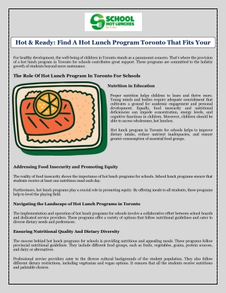 Hot & Ready Find A Hot Lunch Program Toronto That Fits Your Needs