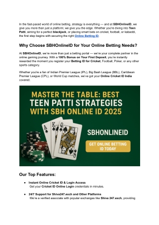 Master the Table_ Best Teen Patti Strategies & Online Betting IDs with SBHOnlineID 2025