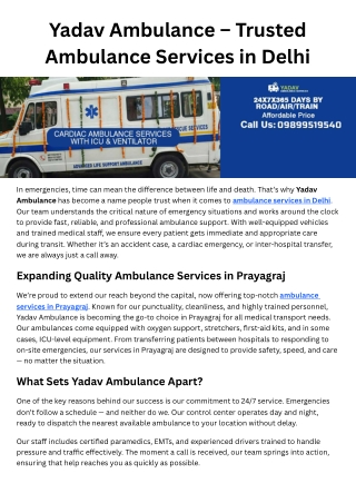 Yadav Ambulance – Trusted Ambulance Services in Delhi
