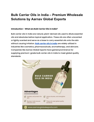 Bulk Carrier Oils in India – Premium Wholesale Solutions by Aarnav Global Export