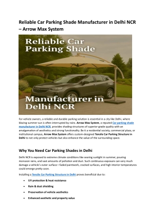 Reliable Car Parking Shade Manufacturer in Delhi NCR – Arrow Max System