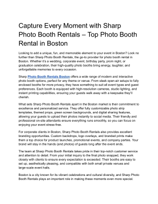 Capture Every Moment with Sharp Photo Booth Rentals Top Photo Booth Rental in Boston