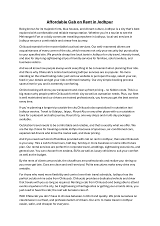 Affordable Cab on Rent in Jodhpur