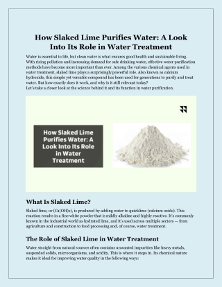How Slaked Lime Purifies Water: A Look Into Its Role in Water Treatment