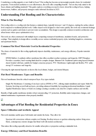 Is Flat Roofing Essex Suitable for Residential Properties in 2025?