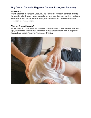 Why Frozen Shoulder Happens Causes, Risks, and Recovery