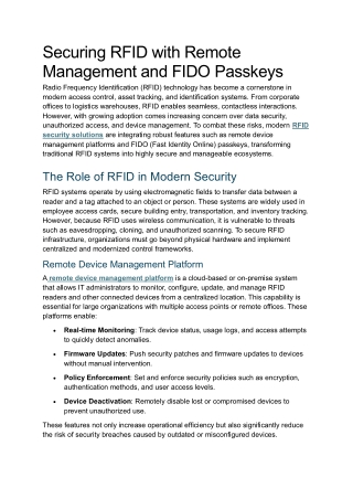 Securing RFID with Remote Management and FIDO Passkeys