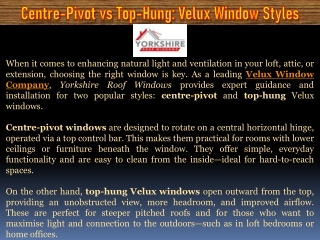 Centre-Pivot vs Top-Hung Velux Window Styles