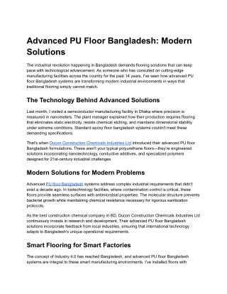 Advanced PU Floor Bangladesh_ Modern Solutions